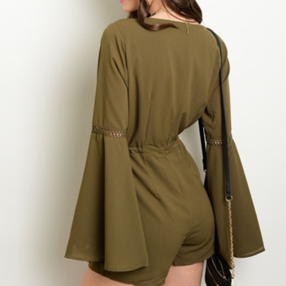 FLARED SLEEVED ROMPER - OLIVE GREEN - Picture 2 of 3